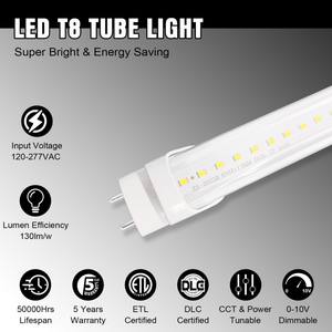 Tube LED NGTlight T8 Retrofit 22W 8ft 4ft 2ft 5 CCT Double-End LED Shop Light Fixture ETL DLC CE ROHS 5 ans de garantie - Product Image 2