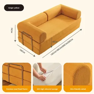 أريكة قماشية بمقعدين للشقق الصغيرة، أريكة سرير مزدوجة قابلة للطي مع غطاء قابل للإزالة والغسل، تصميم عصري - Product Image 6