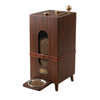 Meuble de Luxe Moderne en Bois pour Nourrisseur d'Animaux avec Fenêtre Transparente et Gamelle Surélevée |   Meubles pour animaux de compagnie en noyer pour chats et chiens