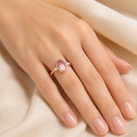 Bague ovale en argent sterling 925 plaqué or rose avec pierres latérales en coquillage rose, bijoux élégants pour femmes, vente en gros