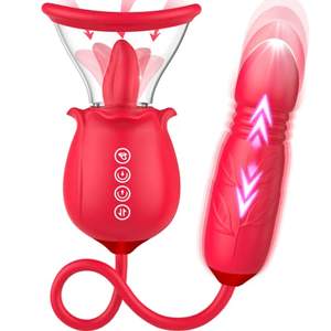 Heißer 3-in-1 Verbesserter Rosen-Sexstimulator mit 7 Zungenleck- und 3 Stoßvibrationen, Vibrator-Dildo für G-Punkt, Klitoris und Brustwarzen-Stimulation - Product Image 1