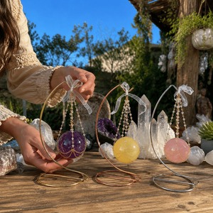 Metal <b>Crystal</b> Ball <b>Stand</b> Hanging Sphere Holder for Healing <b>Crystal</b> Glass Ball Display Rack Moon Shape Decorative Base for Medita - Product Image 6