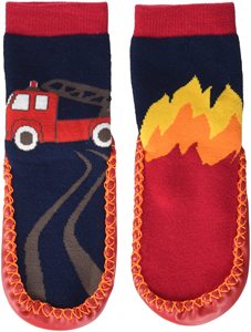 Chaussettes-pantoufles décontractées pour tout-petits, camion de pompiers, dessin animé, jacquard, semelle en cuir antidérapante pour bébé - Product Image 1