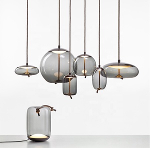 Lámpara de techo nórdica personalizada <span class=keywords><strong>para</strong></span> <span class=keywords><strong>escaleras</strong></span> de hotel, candelabros led de cristal de humo negro moderno de lujo <span class=keywords><strong>para</strong></span> dormitorio y cocina - Product Image 2