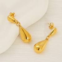 Boucles d'oreilles double goutte d'eau en acier inoxydable 304 plaqué or 18 carats sous vide, gouttes dorées volumineuses articulées 36x11mm, bijoux sculpturaux pour femme