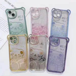 Geili Housse de protection d'objectif en silicone transparent pailleté Cute Bear Plating Phone Case For Iphone14 11 12 Pro max