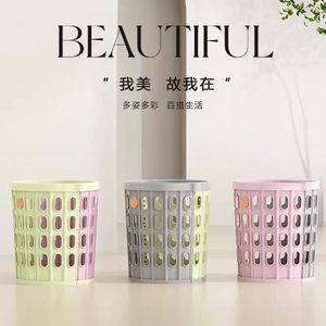Frosted Folding Trash Can Cylindrical Pink Green Indoor Waste Bin - Product Image 4
