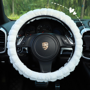 Housse de volant en fourrure d'hiver 38cm, chaude, antidérapante, couleur unie pour voiture - Product Image 2