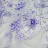 Tissu en dentelle de tulle écologique brodé de fleurs 3D multicolores, applique en organza, tissu en dentelle de mariage avec broderie 3D