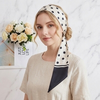 Écharpe de luxe longue et tendance à pois vintage, effet soie, et bandeau multi-usage en ruban de satin pour femme