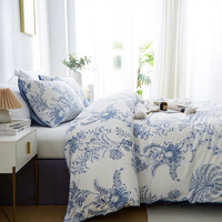 Ensemble de literie 3 pièces en polyester de style européen et américain, taille Queen, imprimé numérique floral, housse de couette avec taie d'oreiller douce