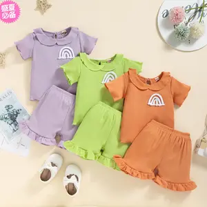 Güneşli bebek yeni yaz 0-4T kızlar kısa kollu şort serin ve ince dantel çukur şerit rahat takım elbise bebek kız giyim setleri