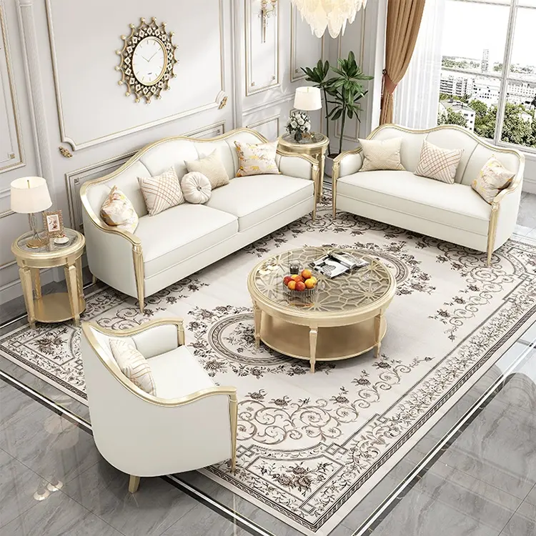 Mobili classici uso domestico Set divano in pelle soggiorno, divano hotel in stile moderno, divano classico villa