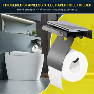 Porte-papier toilette mural moderne en acier inoxydable SUS304 noir mat, or luxe léger avec étagère supérieure, accessoire de salle de bain - Product Image 5