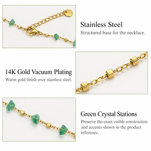 Collier Green Crystal Station en acier inoxydable plaqué or 14 carats, chaîne délicate 40+5 cm - Product Image 3