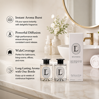 Ensemble diffuseur de parfum 220 ml, bouteille en verre transparent avec bouchon noir, boîte blanche, design minimaliste, vente en gros sous marque privée