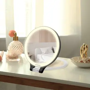 Voyage pliable portatif portatif avec des lumières Led Miroir de courtoisie à trois volets de maquillage éclairé de voyage avec des lumières LED