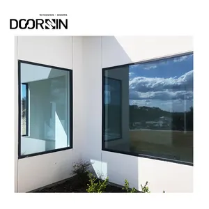 Doorwin High Quality Customized Hurricane Impact Burglar Proof Designs Black Large Double Pane Slim Frame Aluminum Fixed Window