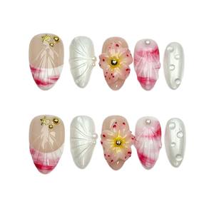 Lujo 3D flor <span class=keywords><strong>Rosa</strong></span> Stiletto prensa <span class=keywords><strong>uñas</strong></span> hecho a mano suave Gel personalizado diamantes de imitación al por mayor falsas almendras <span class=keywords><strong>uñas</strong></span> ovaladas para los dedos - Product Image 2