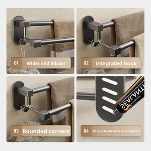 Light Luxury Gray Stainless Steel Wall-<b>Mounted</b> Towel Rack Bar Punch-Free Installation Bathroom Shelf - Product Image 4