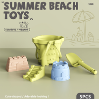 Ensemble de 5 jouets de plage en silicone avec seau et moules de château, pelle, pour enfants, jeu de construction de sable d'été en bord de mer
