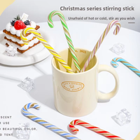 Série de Noël créative : Agitateur en verre rayé coloré, mignon, à long manche, pour jus et café