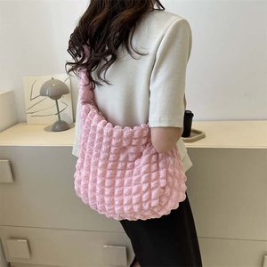 <b>Black</b> Crochet Shoulder <b>Bag</b> Diamond Lattice Pattern Two Straps Zipper Large Capacity Casual Style All Seasons Daily Use - Product Image 6