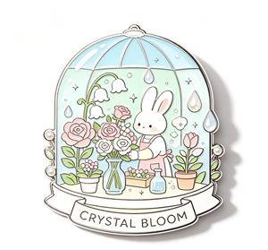 Bonito Pin de Conejo Floral con Cúpula de Cristal, Artesanía de Metal Esmaltado, Insignia Decorativa, Regalo - Product Image 1