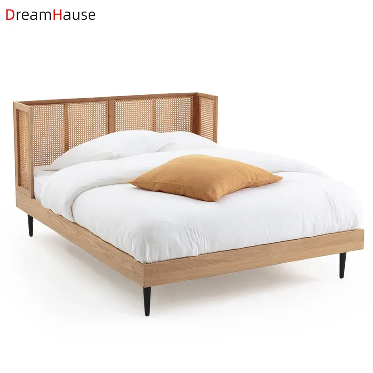 Dreamhause เตียงไม้เนื้อแข็งสไตล์นอร์ดิก,เตียงไม้สไตล์ฝรั่งเศสญี่ปุ่นเฟอร์นิเจอร์ห้องนอนโรงแรม1.8เมตรเตียงคู่เตียงไม้1.5เมตร