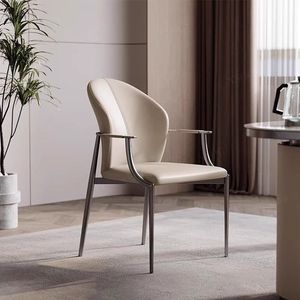 Silla de Comedor Tapizada en Cuero con Estructura Metálica, Color Blanco Cálido, Silla Moderna Minimalista para Oficina en Casa - Product Image 1
