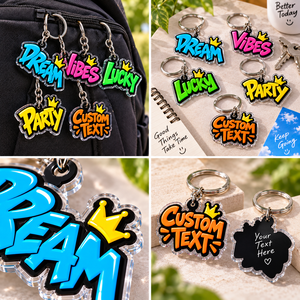 Porte-clés en acrylique personnalisé avec texte graffiti, bords transparents, lettres colorées, breloque de sac personnalisée, fabrication OEM ODM - Product Image 2