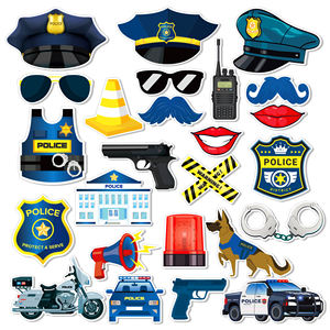 PZ334 Kit d'accessoires photo sur le thème de la fête de la <span class=keywords><strong>Police</strong></span> Chapeau de <span class=keywords><strong>police</strong></span> en papier Lunettes Bâton photo Accessoires pour garçons Fête d'anniversaire Fournitures de jeu - Product Image 2