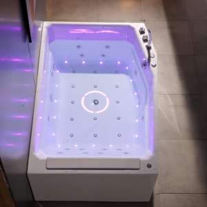 Bañera Acrílica Moderna Independiente para Adultos con Patrón de Mármol, Bañera de Hidromasaje Interior con Ducha, Jacuzzi, Sauna - Product Image 1