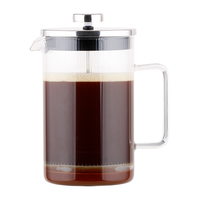 Cafetière à piston en verre borosilicate 800 ml avec cadre en acier inoxydable, résistante à la chaleur, grande capacité, pour restaurants et hôtels