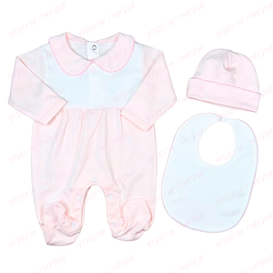 Ropa personalizada de bebé recién nacido traje de Navidad Picot Trim Pan Collar mameluco sombrero Baberos 100% algodón hogar niño Footie Pijamas - Product Image 2