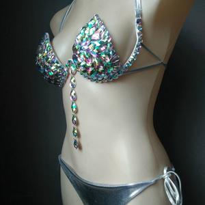 New <strong>Samba</strong> Carnival Dance Rhinestone Bikini Set High Waist Bra Party Crystal Silver Stone Handmade Crystal Dry Plus <strong>Size</strong> - Product Image 6