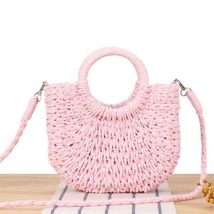 Bolso Bandolera de Playa de Paja Tejida Estilo Nacional, Medio Redondo, con USB Portátil para Mujer, Venta al Por Mayor - Product Image 6