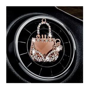 Hot Sell Women Silver Golden Crystal Shoes High Heels With Diamonds Fashion Bag Car Vent Air Freshener Clip Perfume