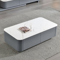 Table basse nordique de luxe avec 2 tiroirs, design moderne et minimaliste, panneau en bois blanc brillant, rangement pour salon