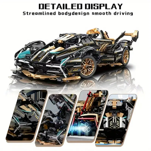 सुपर स्पोर्ट्स कार तीन आयामी मॉडल असेंबली बिल्डिंग ब्लॉक सेट, फैशनेबल ब्लैक गोल्ड कार उपहार सजावट - Product Image 4