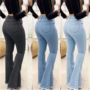 Großhandel New Flare Jeans Bell Bottoms Vintage Röhrenjeans Frauen Hohe Taille gewaschen alte Hose Stretch Denim Jeans