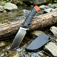 Couteau de chasse Damas d'extérieur avec manche G10, couteau de survie pour le camping avec étui de protection