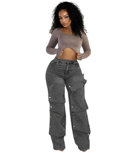 Pantalons en <span class=keywords><strong>jean</strong></span> pour femmes Autumn Street, coupe droite, jeans tendance, boutons, pantalons en <span class=keywords><strong>jean</strong></span> grande taille, jeans tendance pour femmes - Product Image 3