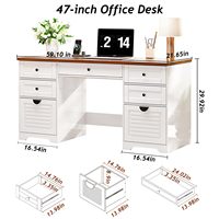 Bureau d'ordinateur de style farmhouse antique crème de 59 pouces avec 7 tiroirs, tiroir à dossiers, station de charge, table d'écriture exécutive pour bureau à domicile