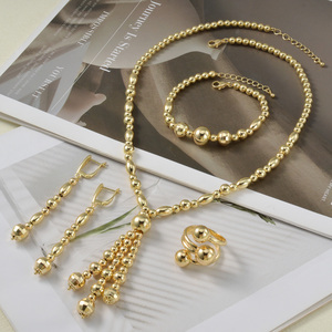 18k gold Shiny bulk copper beaded tassel necklaces <b>bangles</b> drop pendant earrings fine rings for wedding ceremony jewelry <b>set</b> - Product Image 1