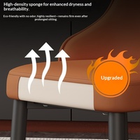 Chaise de salle à manger moderne nordique avec structure en acier et revêtement en cuir, dossier haut et accoudoirs, pour hôtel et restaurant