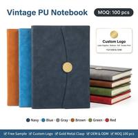 Carnet en PU mat vintage en gros, logo personnalisé, A5, OEM, fermoir rond doré, journal, 6 couleurs, cadeau de bureau