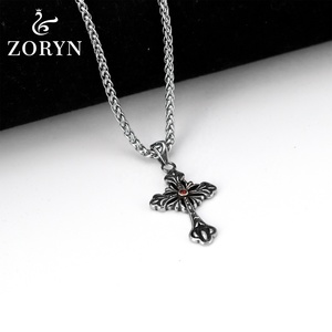 Colliers pendentifs vintage en acier inoxydable avec croix, étanches, avec gemme rouge, style gothique punk, en acier titane, bijoux de mode pour hommes - Product Image 2