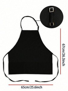 Tablier unisexe de couleur noire, réglable et imperméable avec 3 poches, adapté au chef, à la cuisine, au barbecue - Product Image 3
