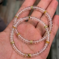 Bracelet de luxe en quartz naturel haute clarté, disque plat Feng Shui, simple boucle, avec entretoises à ornements dorés